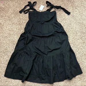 NEW Black Long Smock Shoulder Tie Square Neck Ruffle Tiered Hem Maxi Dress M